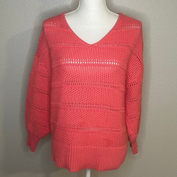 Tommy Bahama women's Channel Isle v neck cotton coral color sweater size M - Picture 1 of 10